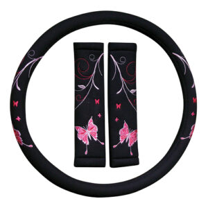STEERING WHEEL COVER/SEAT BELT COMFORTER BUTTERFLY SET