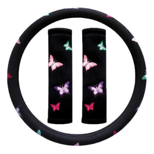 Autogear 3 Piece Steering Wheel Cover / Sealt Belt Comforter Multicolor Butterfly Set