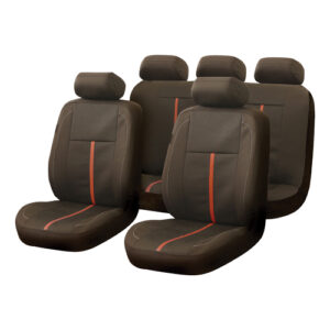 Autogear 9 Piece Black / Brown Woven Jacquard Seat Cover Set
