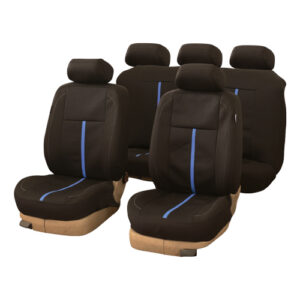 Autogear 9 Piece Black / Blue Woven Jacquard Seat Cover Set